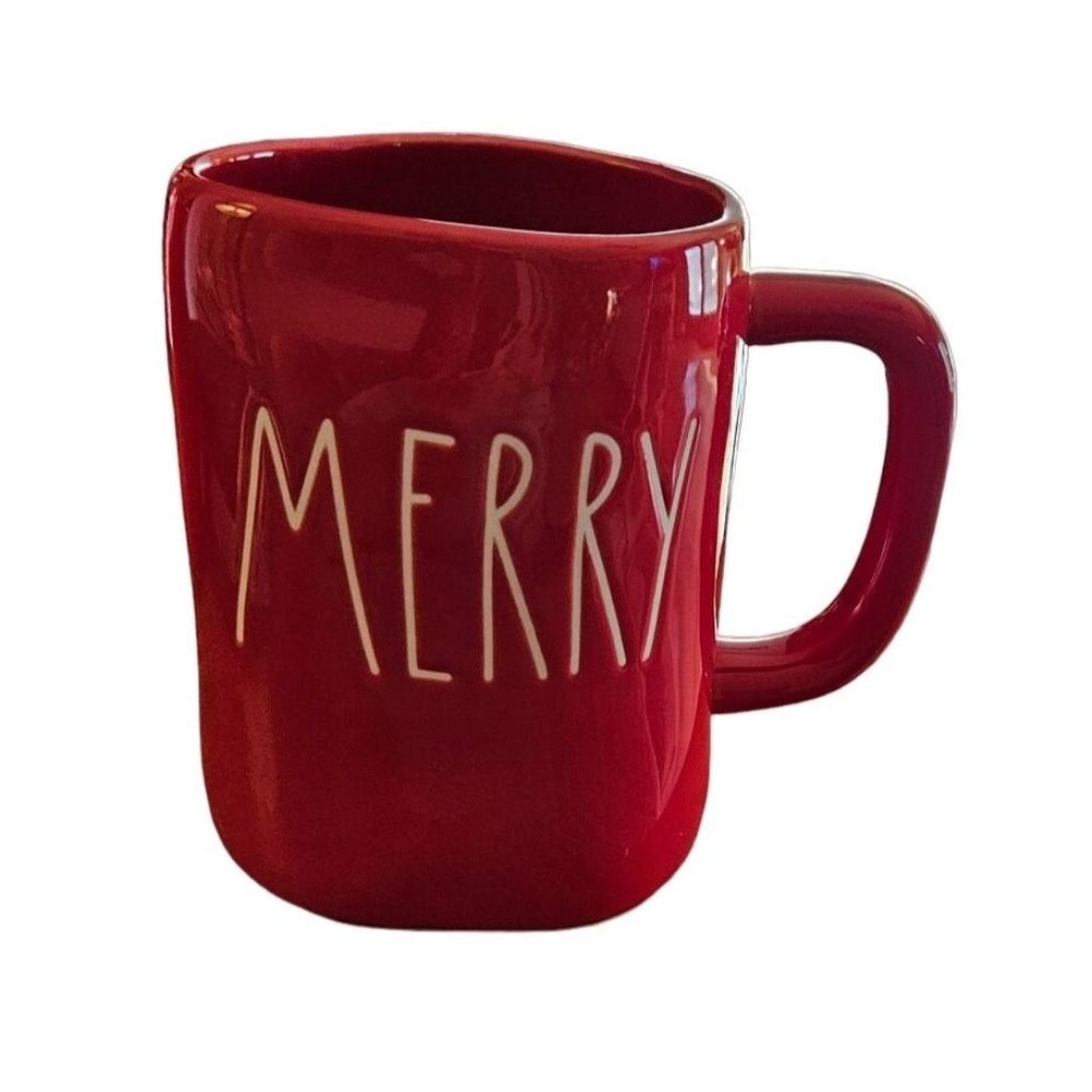 RAE DUNN Artisan Collection Magenta Holiday Merry XLG Mug 480 ML Red Ceramic